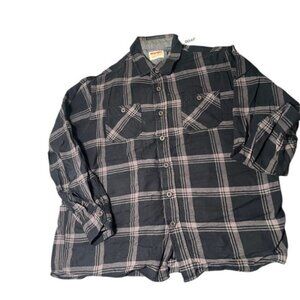 Wrangler Flannel Shirt Men's XL Black Grey Plaid Long Sleeve Outdoor Button-Up